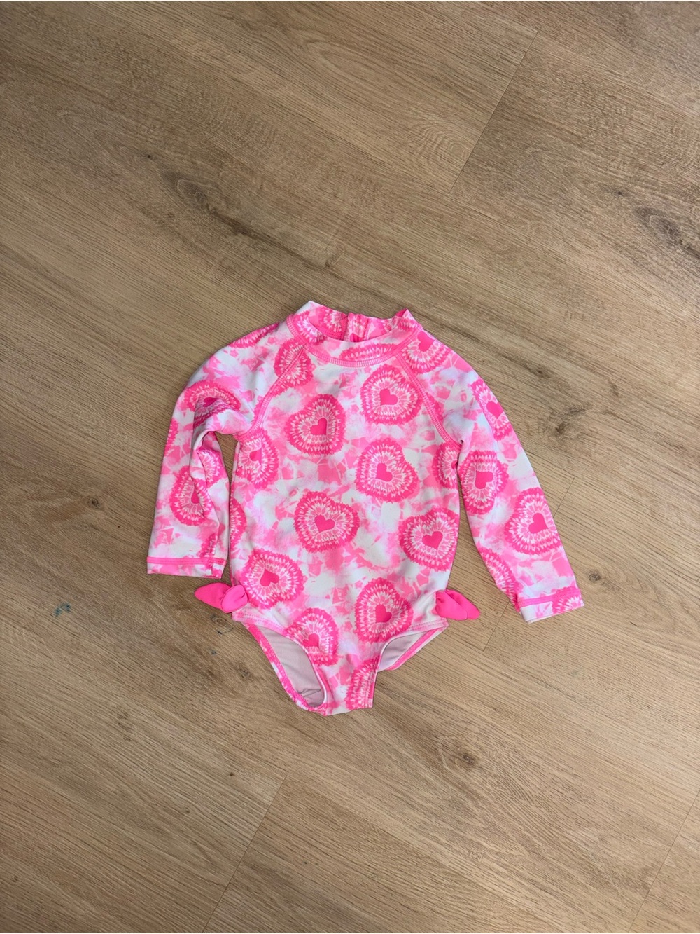 Joe Fresh Pink Heart Long-Sleeve One-Piece Swim Suit